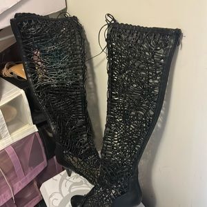 Sexy black knee high heel boots